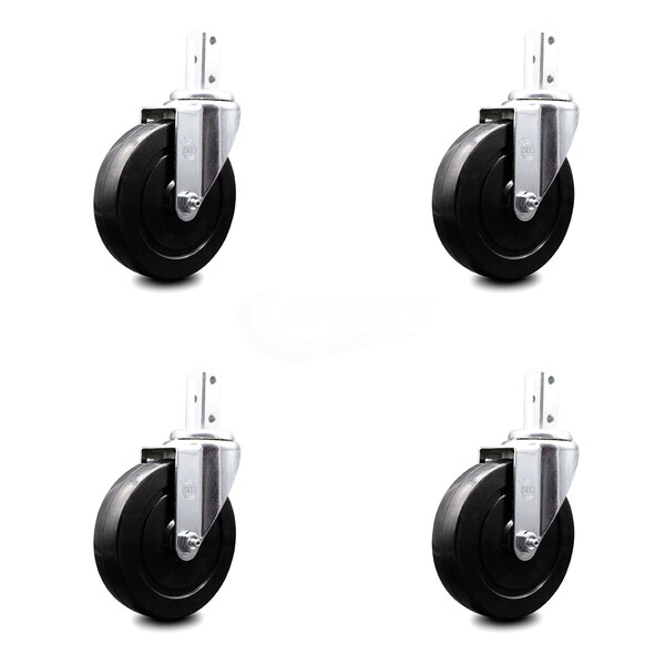 5 Inch Hard Rubber Wheel Swivel 7/8 Inch Square Stem Caster Set